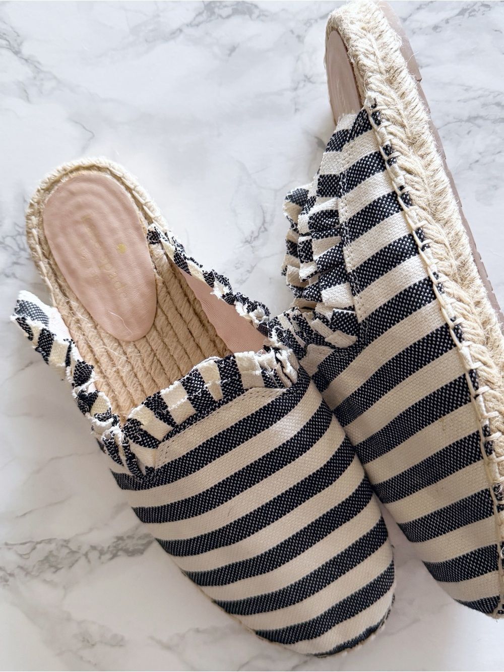 Kate Spade Laila striped ruffle espadrille slip on shoes
